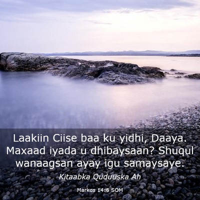 Picture 03 - Markos 14:6 SOM - Laakiin Ciise baa ku yidhi, Daaya. Maxaad iyada u - Bible Verse Picture
