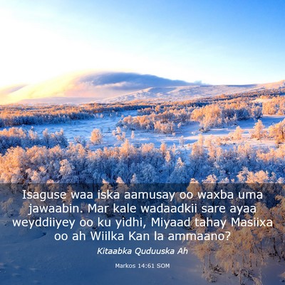 Picture 03 - Markos 14:61 SOM - Isaguse waa iska aamusay oo waxba uma jawaabin. - Bible Verse Picture