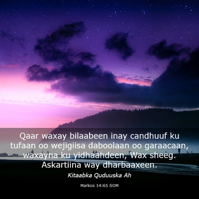 Picture 03 - Markos 14:65 SOM - Qaar waxay bilaabeen inay candhuuf ku tufaan oo - Bible Verse Picture