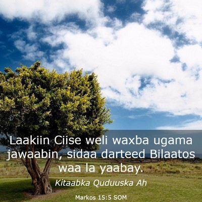 Picture 03 - Markos 15:5 SOM - Laakiin Ciise weli waxba ugama jawaabin, sidaa - Bible Verse Picture