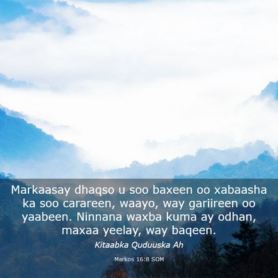 Picture 03 - Markos 16:8 SOM - Markaasay dhaqso u soo baxeen oo xabaasha ka soo - Bible Verse Picture