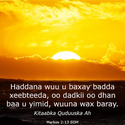 Picture 03 - Markos 2:13 SOM - Haddana wuu u baxay badda xeebteeda, oo dadkii oo - Bible Verse Picture