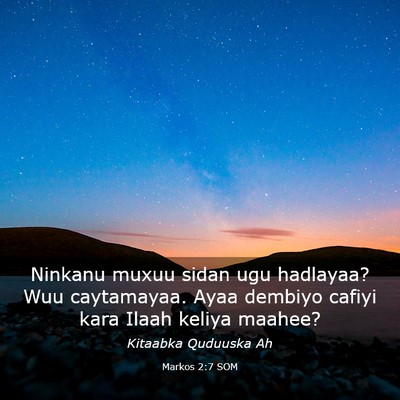 Picture 03 - Markos 2:7 SOM - Ninkanu muxuu sidan ugu hadlayaa? Wuu caytamayaa. - Bible Verse Picture