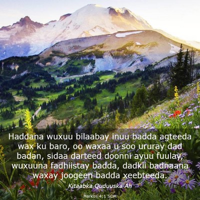 Picture 03 - Markos 4:1 SOM - Haddana wuxuu bilaabay inuu badda agteeda wax ku - Bible Verse Picture