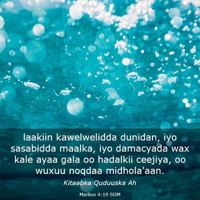 Picture 03 - Markos 4:19 SOM - laakiin kawelwelidda dunidan, iyo sasabidda - Bible Verse Picture