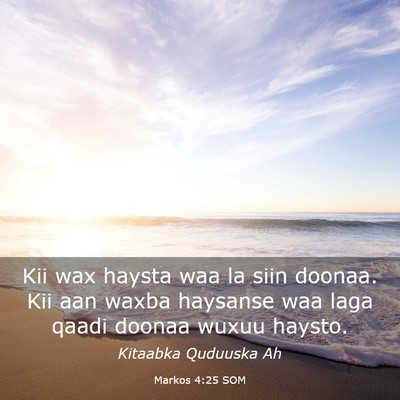 Picture 03 - Markos 4:25 SOM - Kii wax haysta waa la siin doonaa. Kii aan waxba - Bible Verse Picture