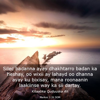 Picture 03 - Markos 5:26 SOM - Silec badanna ayay dhakhtarro badan ka heshay, oo - Bible Verse Picture