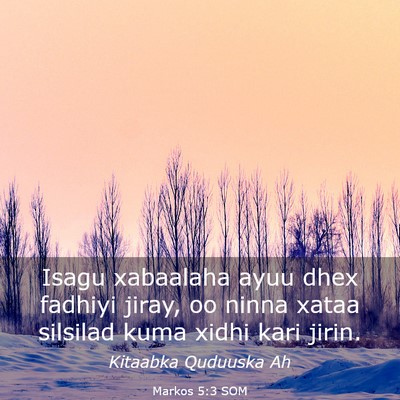 Picture 03 - Markos 5:3 SOM - Isagu xabaalaha ayuu dhex fadhiyi jiray, oo ninna - Bible Verse Picture