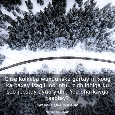 Picture 03 - Markos 5:30 SOM - Ciise kolkiiba wuxuu iska gartay in xoog ka baxay - Bible Verse Picture