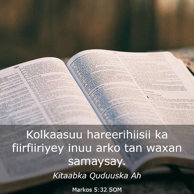 Picture 03 - Markos 5:32 SOM - Kolkaasuu hareerihiisii ka fiirfiiriyey inuu arko - Bible Verse Picture