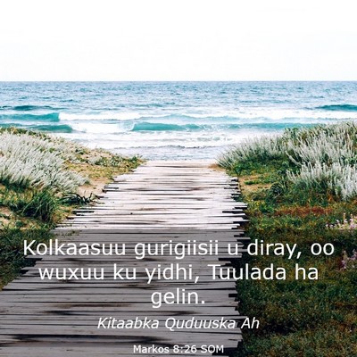 Picture 03 - Markos 8:26 SOM - Kolkaasuu gurigiisii u diray, oo wuxuu ku yidhi, - Bible Verse Picture