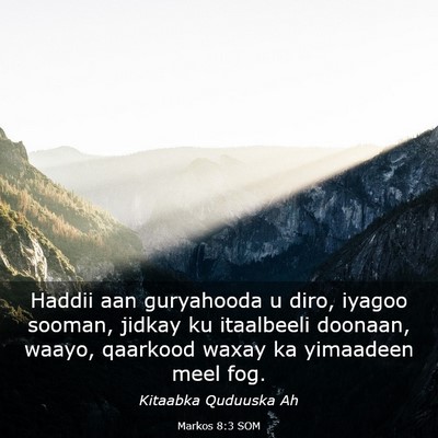 Picture 03 - Markos 8:3 SOM - Haddii aan guryahooda u diro, iyagoo sooman, - Bible Verse Picture