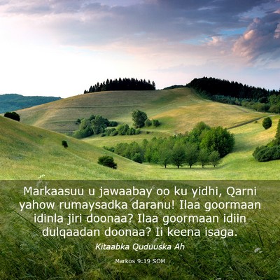 Picture 03 - Markos 9:19 SOM - Markaasuu u jawaabay oo ku yidhi, Qarni yahow - Bible Verse Picture