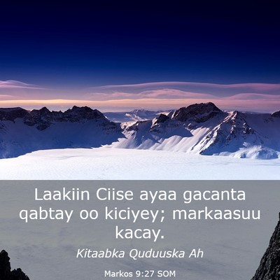Picture 03 - Markos 9:27 SOM - Laakiin Ciise ayaa gacanta qabtay oo kiciyey; - Bible Verse Picture