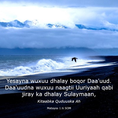 Picture 03 - Matayos 1:6 SOM - Yesayna wuxuu dhalay boqor Daa'uud. Daa'uudna - Bible Verse Picture