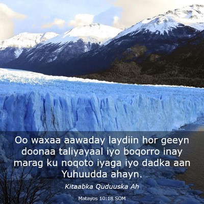 Picture 03 - Matayos 10:18 SOM - Oo waxaa aawaday laydiin hor geeyn doonaa - Bible Verse Picture