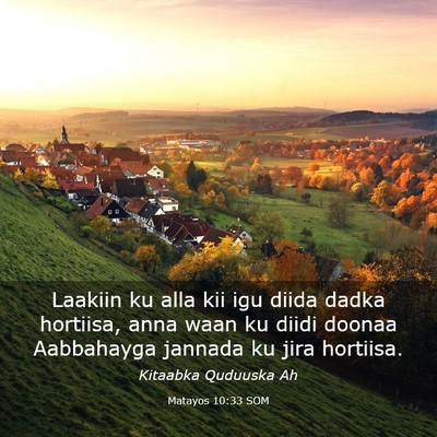 Picture 03 - Matayos 10:33 SOM - Laakiin ku alla kii igu diida dadka hortiisa, - Bible Verse Picture