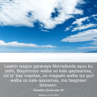 Picture 03 - Matayos 12:25 SOM - Laakiin isagoo garanaya fikirradooda ayuu ku - Bible Verse Picture