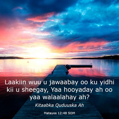 Picture 03 - Matayos 12:48 SOM - Laakiin wuu u jawaabay oo ku yidhi kii u sheegay, - Bible Verse Picture