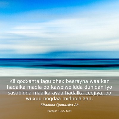 Picture 03 - Matayos 13:22 SOM - Kii qodxanta lagu dhex beerayna waa kan hadalka - Bible Verse Picture
