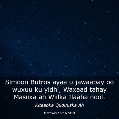 Picture 03 - Matayos 16:16 SOM - Simoon Butros ayaa u jawaabay oo wuxuu ku yidhi, - Bible Verse Picture