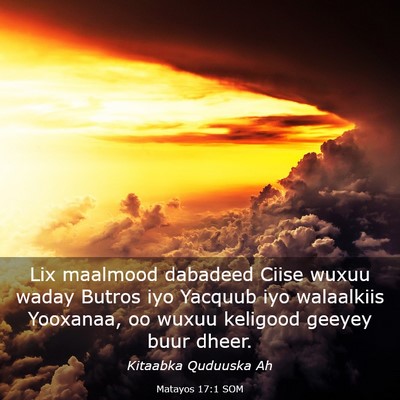 Picture 03 - Matayos 17:1 SOM - Lix maalmood dabadeed Ciise wuxuu waday Butros - Bible Verse Picture