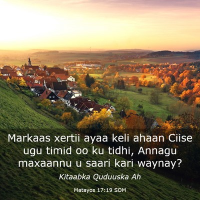 Picture 03 - Matayos 17:19 SOM - Markaas xertii ayaa keli ahaan Ciise ugu timid oo - Bible Verse Picture