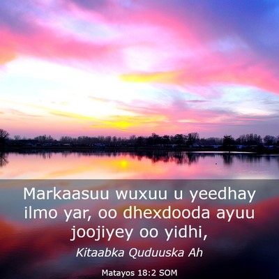 Picture 03 - Matayos 18:2 SOM - Markaasuu wuxuu u yeedhay ilmo yar, oo dhexdooda - Bible Verse Picture