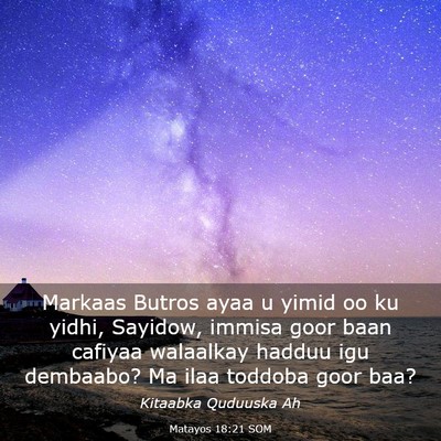 Picture 03 - Matayos 18:21 SOM - Markaas Butros ayaa u yimid oo ku yidhi, Sayidow, - Bible Verse Picture