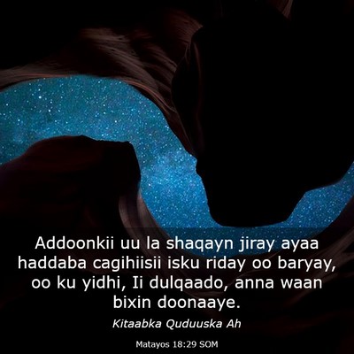 Picture 03 - Matayos 18:29 SOM - Addoonkii uu la shaqayn jiray ayaa haddaba - Bible Verse Picture