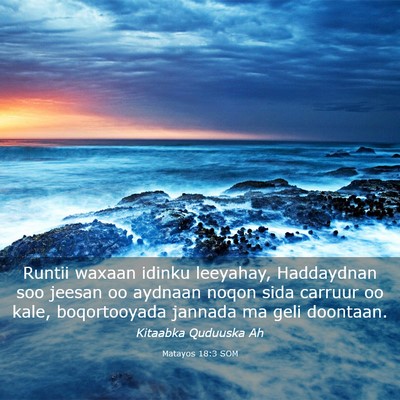 Picture 03 - Matayos 18:3 SOM - Runtii waxaan idinku leeyahay, Haddaydnan soo - Bible Verse Picture