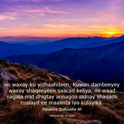 Picture 03 - Matayos 20:12 SOM - oo waxay ku yidhaahdeen, Kuwan dambeeyey waxay - Bible Verse Picture