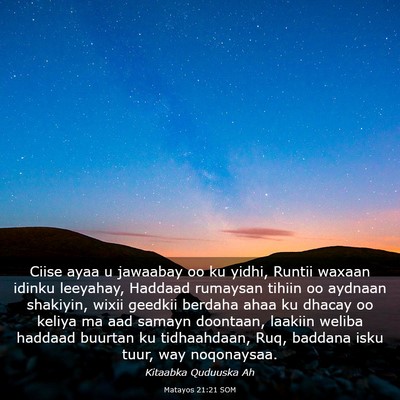 Picture 03 - Matayos 21:21 SOM - Ciise ayaa u jawaabay oo ku yidhi, Runtii waxaan - Bible Verse Picture