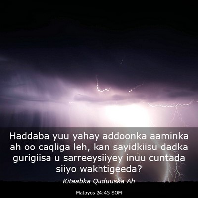 Picture 03 - Matayos 24:45 SOM - Haddaba yuu yahay addoonka aaminka ah oo caqliga - Bible Verse Picture