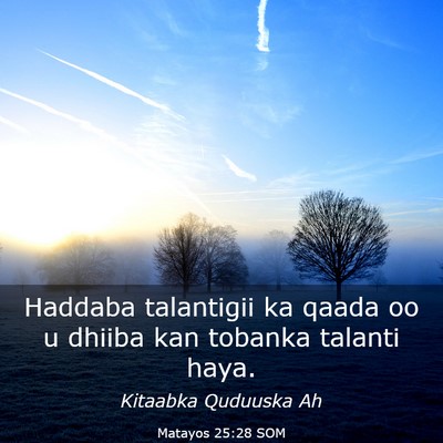 Picture 03 - Matayos 25:28 SOM - Haddaba talantigii ka qaada oo u dhiiba kan - Bible Verse Picture