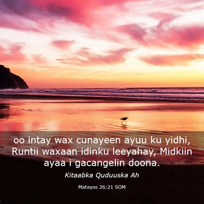 Picture 03 - Matayos 26:21 SOM - oo intay wax cunayeen ayuu ku yidhi, Runtii - Bible Verse Picture