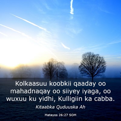 Picture 03 - Matayos 26:27 SOM - Kolkaasuu koobkii qaaday oo mahadnaqay oo siiyey - Bible Verse Picture