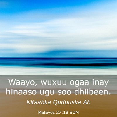 Picture 03 - Matayos 27:18 SOM - Waayo, wuxuu ogaa inay hinaaso ugu soo - Bible Verse Picture