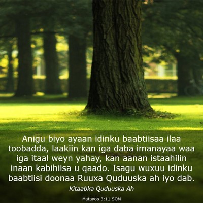 Picture 03 - Matayos 3:11 SOM - Anigu biyo ayaan idinku baabtiisaa ilaa toobadda, - Bible Verse Picture