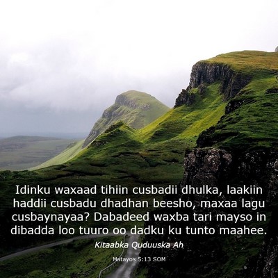 Picture 03 - Matayos 5:13 SOM - Idinku waxaad tihiin cusbadii dhulka, laakiin - Bible Verse Picture