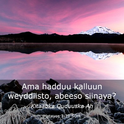 Picture 03 - Matayos 7:10 SOM - Ama hadduu kalluun weyddiisto, abeeso - Bible Verse Picture