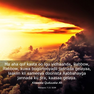 Picture 03 - Matayos 7:21 SOM - Ma aha qof kasta oo igu yidhaahda, Rabbow, - Bible Verse Picture