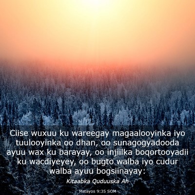 Picture 03 - Matayos 9:35 SOM - Ciise wuxuu ku wareegay magaalooyinka iyo - Bible Verse Picture
