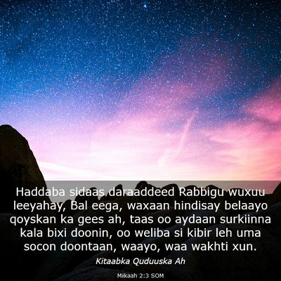 Picture 03 - Miikaah 2:3 SOM - Haddaba sidaas daraaddeed Rabbigu wuxuu leeyahay, - Bible Verse Picture