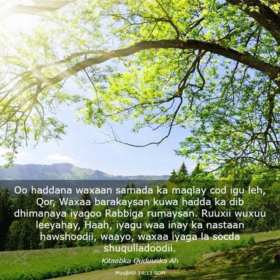 Picture 03 - Muujintii 14:13 SOM - Oo haddana waxaan samada ka maqlay cod igu leh, - Bible Verse Picture