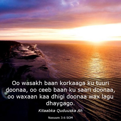 Picture 03 - Naxuum 3:6 SOM - Oo wasakh baan korkaaga ku tuuri doonaa, oo ceeb - Bible Verse Picture