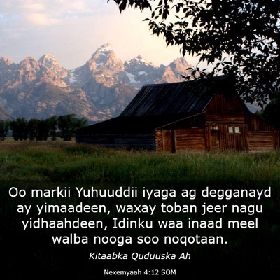 Picture 03 - Nexemyaah 4:12 SOM - Oo markii Yuhuuddii iyaga ag degganayd ay - Bible Verse Picture