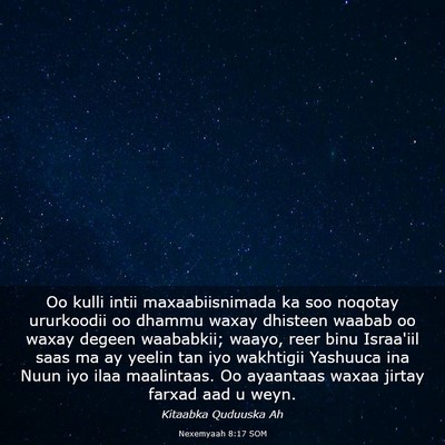 Picture 03 - Nexemyaah 8:17 SOM - Oo kulli intii maxaabiisnimada ka soo noqotay - Bible Verse Picture