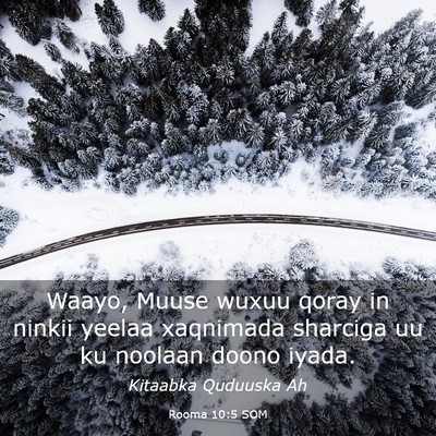 Picture 03 - Rooma 10:5 SOM - Waayo, Muuse wuxuu qoray in ninkii yeelaa - Bible Verse Picture