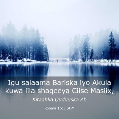 Picture 03 - Rooma 16:3 SOM - Igu salaama Bariska iyo Akula kuwa iila shaqeeya - Bible Verse Picture